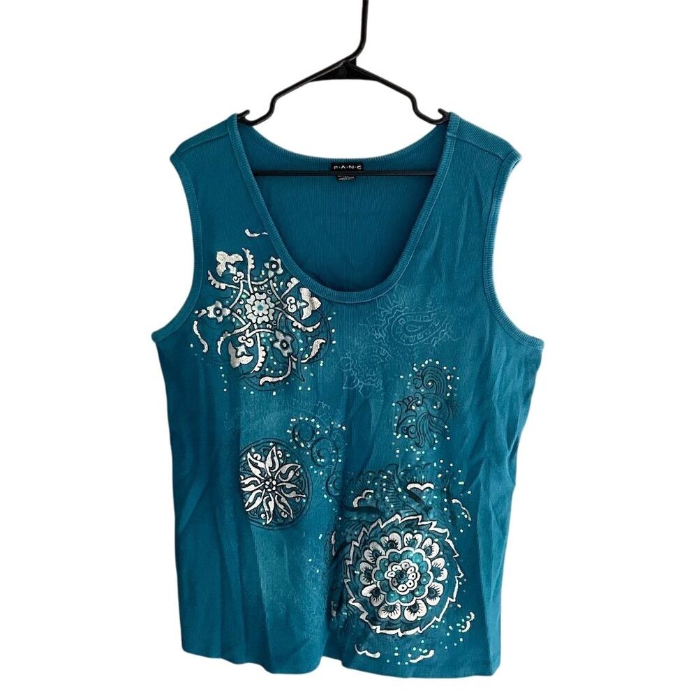 FANG Women's Blue Floral‎ Embroidered Tank Top Size 30 Casual Summer
